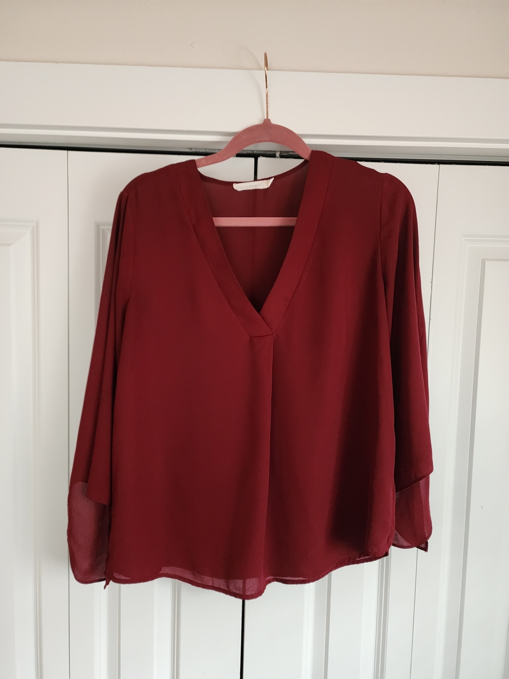 Deep Red V-Neck Women's Blouse